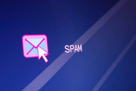 Pixel cursor and âSPAMâ icon. A clear warning about unwanted emails.の素材