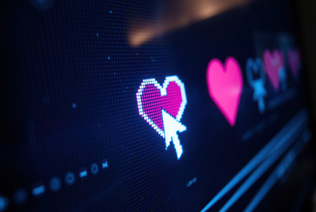 Pixel cursor on a heart â detailed screen display imagery.の素材