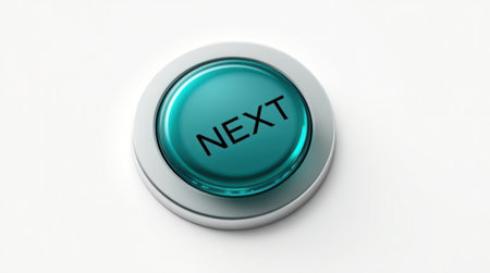 A single turquoise button with the word 'NEXT' on it against a white background.の素材
