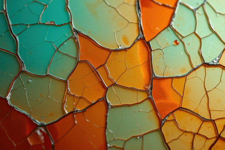 Colorful abstract background with cracks in glass. Close-up shot.の素材