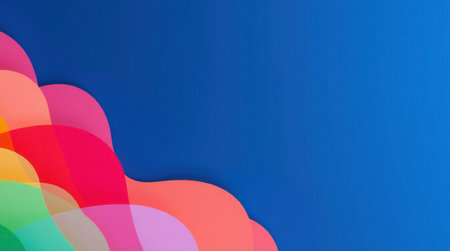 A striking abstract background featuring layered, colorful shapes and a gradient effectの素材