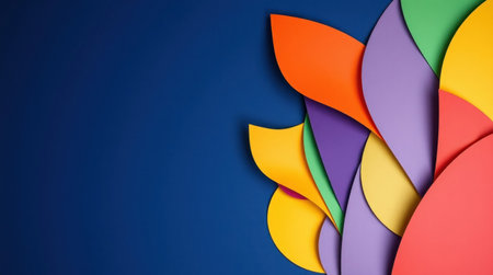 Intricate layered geometric shapes in a vibrant color palette design.の素材