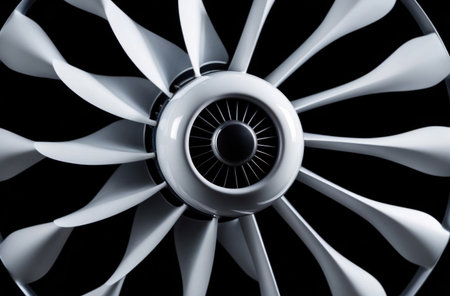blades of the turbofan engine on black backgroundの素材