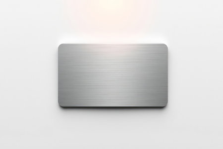 A sleek rectangular metal plate reflecting light on a white wall.の素材