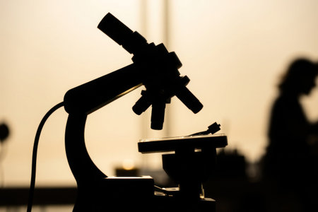 Microscope image showing scientific research and detailed observation of a specimen.の素材