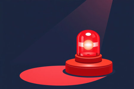 Stylized red beacon emitting a bright light signal.の素材