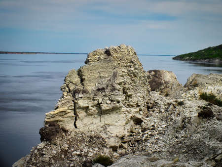 rocky coast of the riverの写真素材
