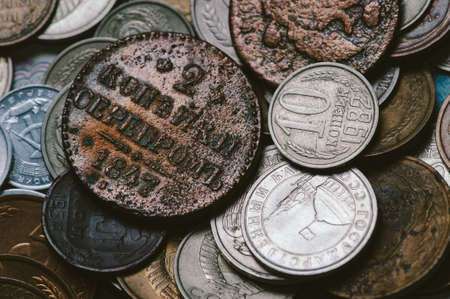 A handful of old Russian coinsの写真素材