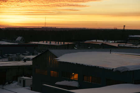 Industrial buildings in the sunrise.の写真素材