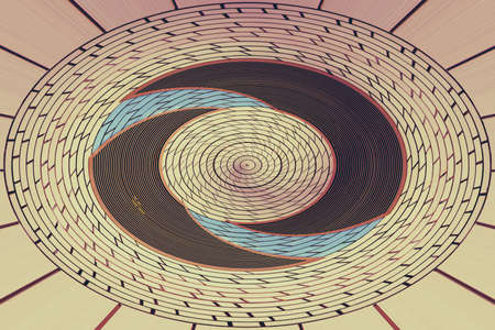 Surrealistic distorted brick wall. Fantastic architectural structure. A circle of bricks. Hallucination. Illustration.の写真素材