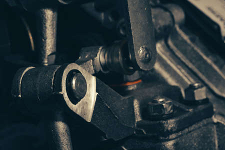 Part of the complex mechanism is close-up. Vintage mechanism. Retro device.の写真素材