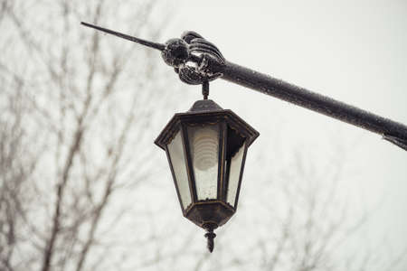 Street vintage light. Energy saving light bulb. Energy saving. Cheap lighting.の写真素材