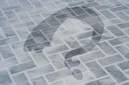 Texture made of transparent ice bricks. Written - question mark.の写真素材