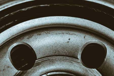 Monochrome background image of oil filter close up. Artwork from auto part in macro photography.の写真素材