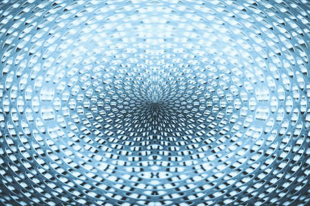 Spherical warp of space. Fantastic background image of wormhole of blue color in center of shot.の写真素材