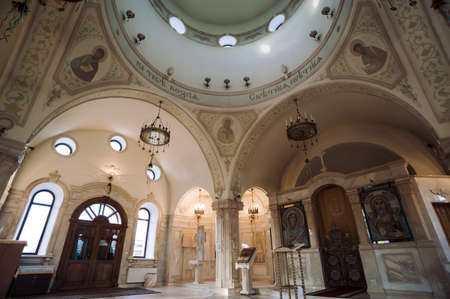 Beautiful interior of temple in style of Byzantine architecture, Barnaul city, 24 july 2017....