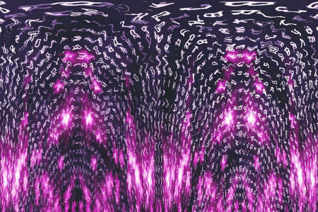 Pink matrix digital background. Distorted cyberspace concept. Characters fall down. Matrix from...