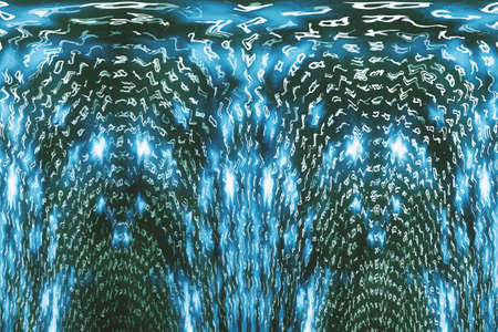 Blue matrix digital background. Distorted cyberspace concept. Characters fall down. Matrix from...