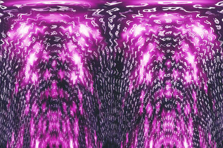 Pink matrix digital background. Distorted cyberspace concept. Characters fall down. Matrix from...