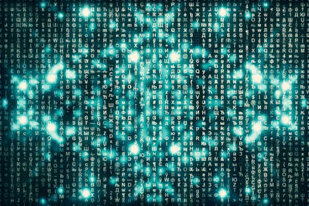 Blue matrix digital background. Abstract cyberspace concept. Characters fall down. Matrix from...