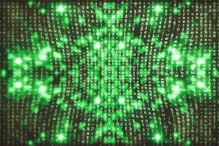 Green matrix digital background. Abstract cyberspace concept. Characters fall down. Matrix from...