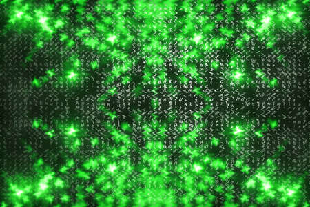 Green matrix digital background. Abstract cyberspace concept. Characters fall down. Matrix from symbols stream. Virtual reality design. Complex algorithm data hacking. Green digital sparks.の写真素材