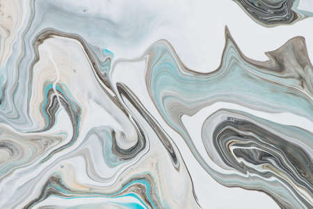 Imitation marble liquid ink. Fluid art background with light blue tints on white surface. Abstract...