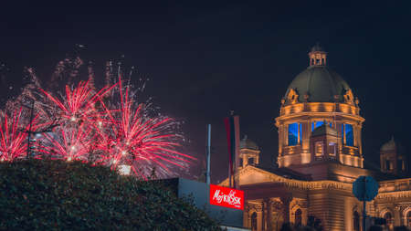 Celebrating New Year with fireworks in Belgrade, Serbiaの写真素材