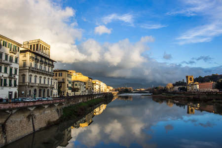 Italian houses by the River Coast in January 2018のeditorial素材