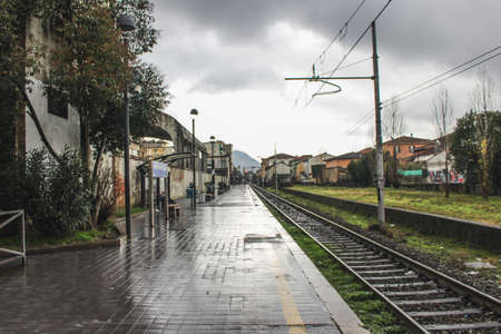 Italian Train Station on a wet rainy day in January 2018の写真素材