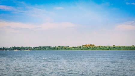 Coast dividing the Danube River from the Skyの写真素材