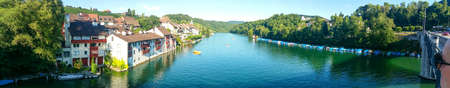 Panoramic view of river Rhein and Eglisau village.の写真素材