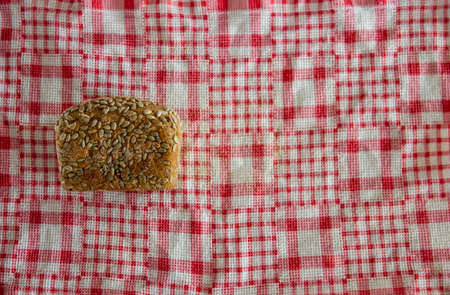 Bean bread on a checkered red towelの写真素材