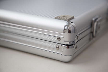Silver locked  metal briefcaseの写真素材