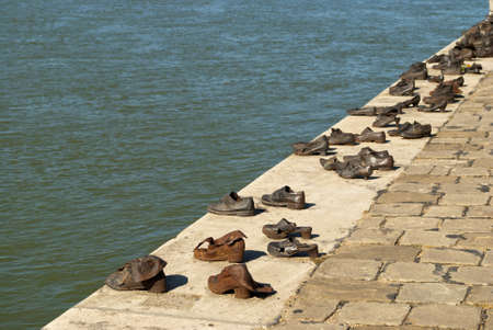 Shoes on the Danube Promenade, Budapest  Hungary のeditorial素材