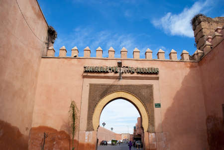 Old city wall with gate in Marrakech のeditorial素材