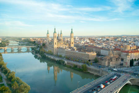 View of Pilar s cathedral and Ebro river in Zaragoza, Spainの写真素材