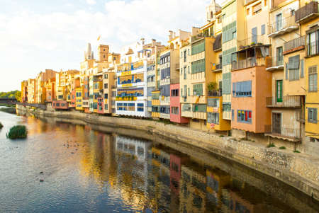 Girona colorful houses on the river, Catalonia,Spainの写真素材