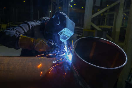 pipe welding. Semi-automatic arc welding. MIG welding. high quality photoの写真素材