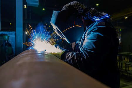 pipe welding. Semi-automatic arc welding. MIG welding. high quality photoの写真素材