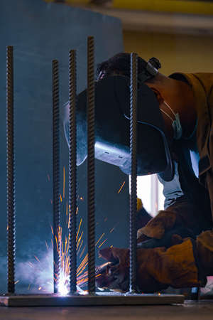Welding of metal structures by semi-automatic arc welding. MIG welding. high quality photo