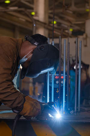 Welding of metal structures by semi-automatic arc welding. MIG welding. high quality photo