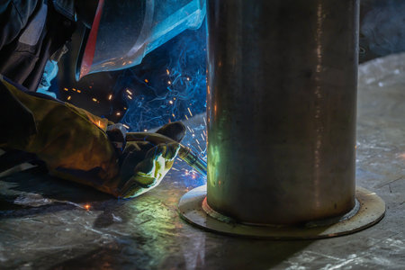 Welding of stainless steel pipes. Semi-automatic arc welding. MIG welding. high quality photo