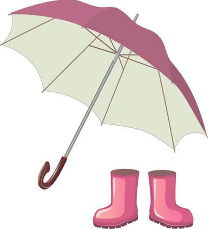 Pink rubber boots, umbrellaのイラスト素材