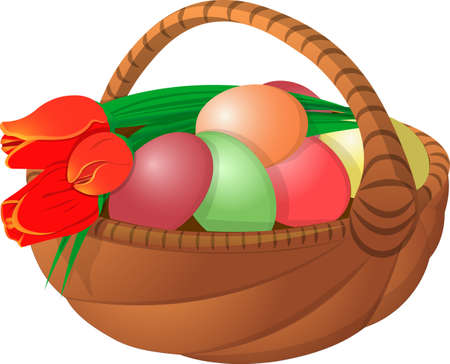 Easter basket with eggs and flower tulips.のイラスト素材