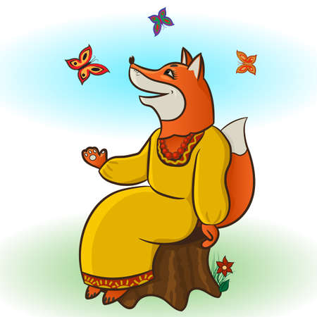 Fox and Butterfliesのイラスト素材