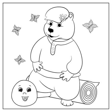 Pictures for coloring with colored pencils, paints. Russian creativity. Funny pictures with animals and a fictional character. Coloring for young children. Drawing from the lines, black-white. Vector illustration.のイラスト素材