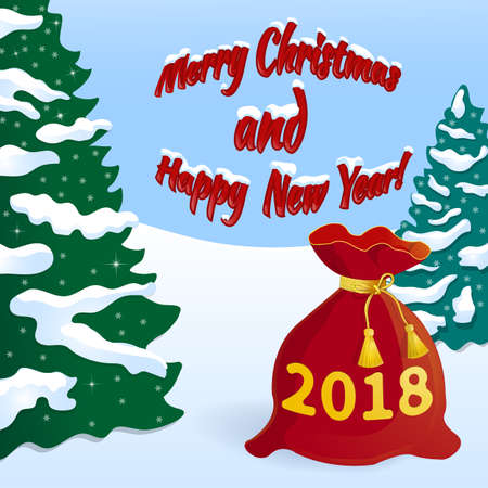 Merry christmas and happy new year in snow and pine treesのイラスト素材
