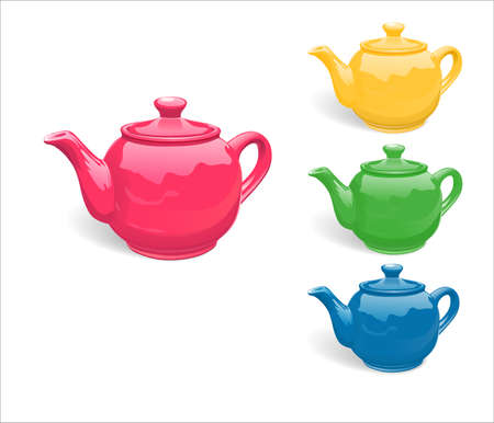 Set of colorful kettle for tea in isolated backgroundのイラスト素材