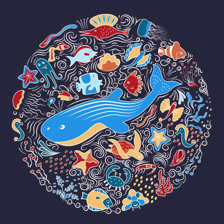 Marine aquarium circular ornament Vector illustration.のイラスト素材
